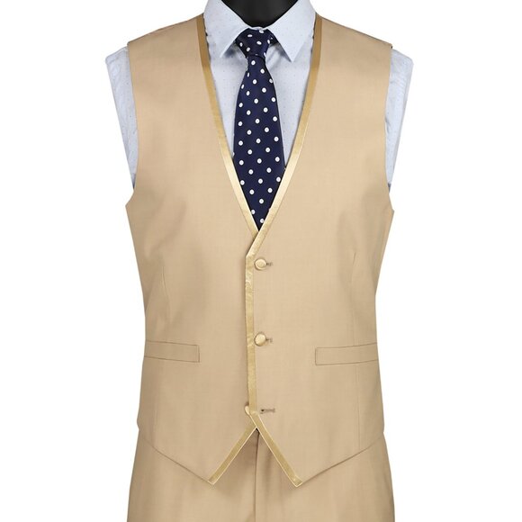 Men's Slim-Fit 3-pc. Trimmed Lapel Textured Solid Suit-Beige - Picture 3 of 3